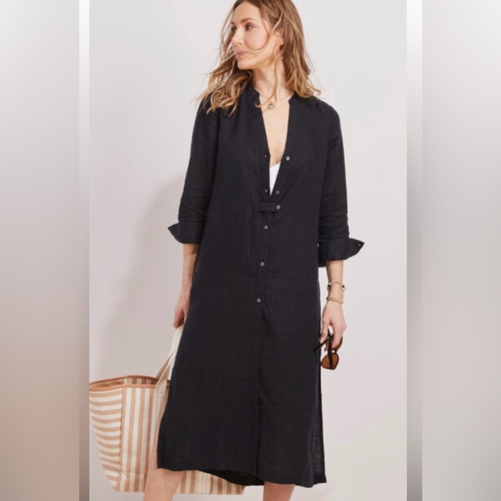 Vineyard Vines Linen Button Down Midi Cover Up With Side Slits